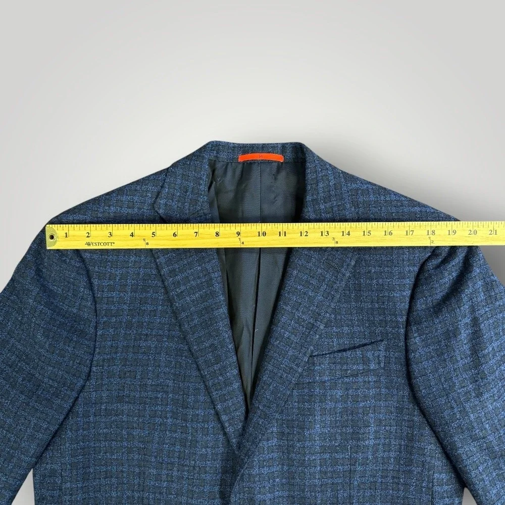 Isaia Napoli Blue Wool Silk Cashmere Check Sport Coat Blazer Made‎ in Italy 52R